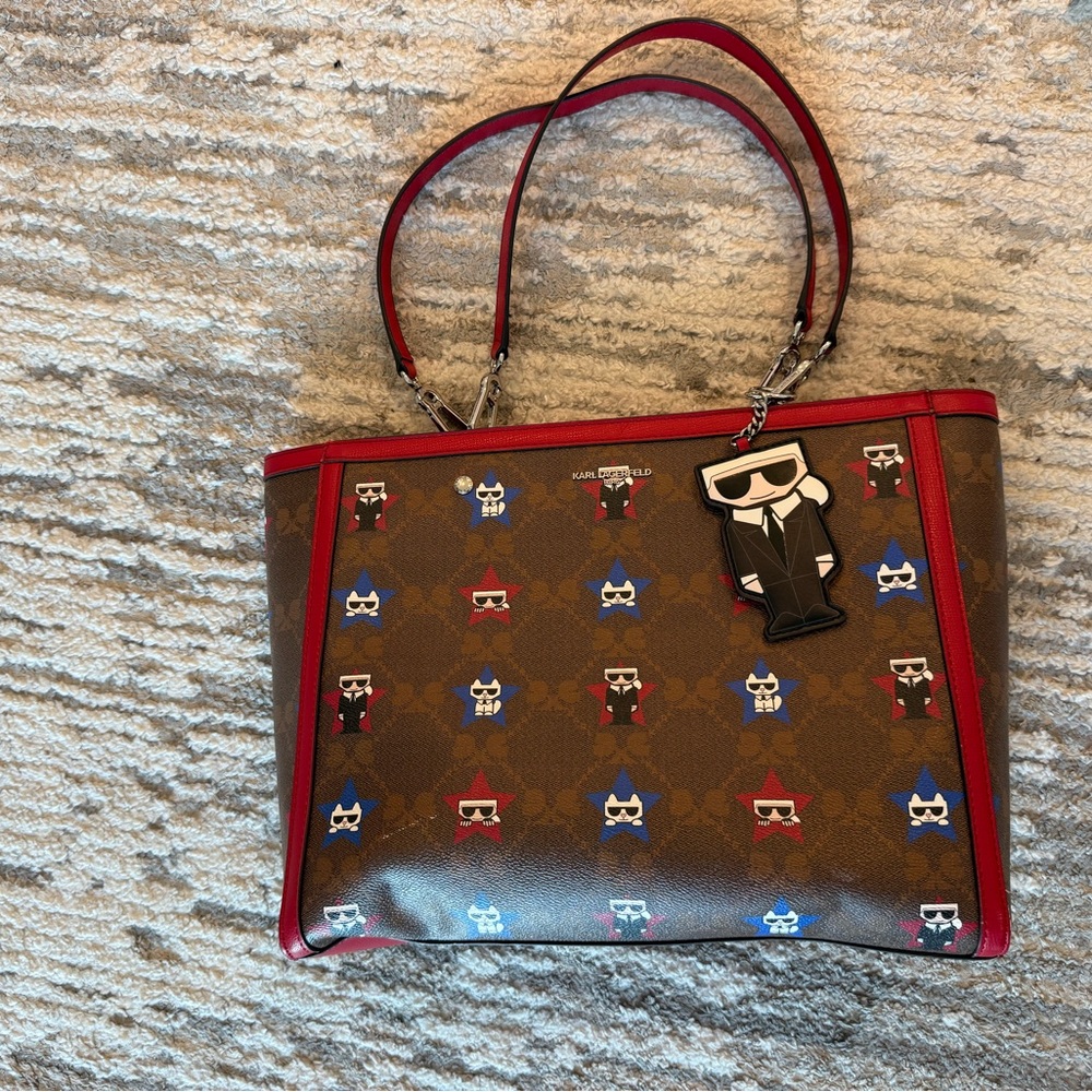 Karl Lagerfeld Brown and Red Shoulder Bag - Picture 3 of 10